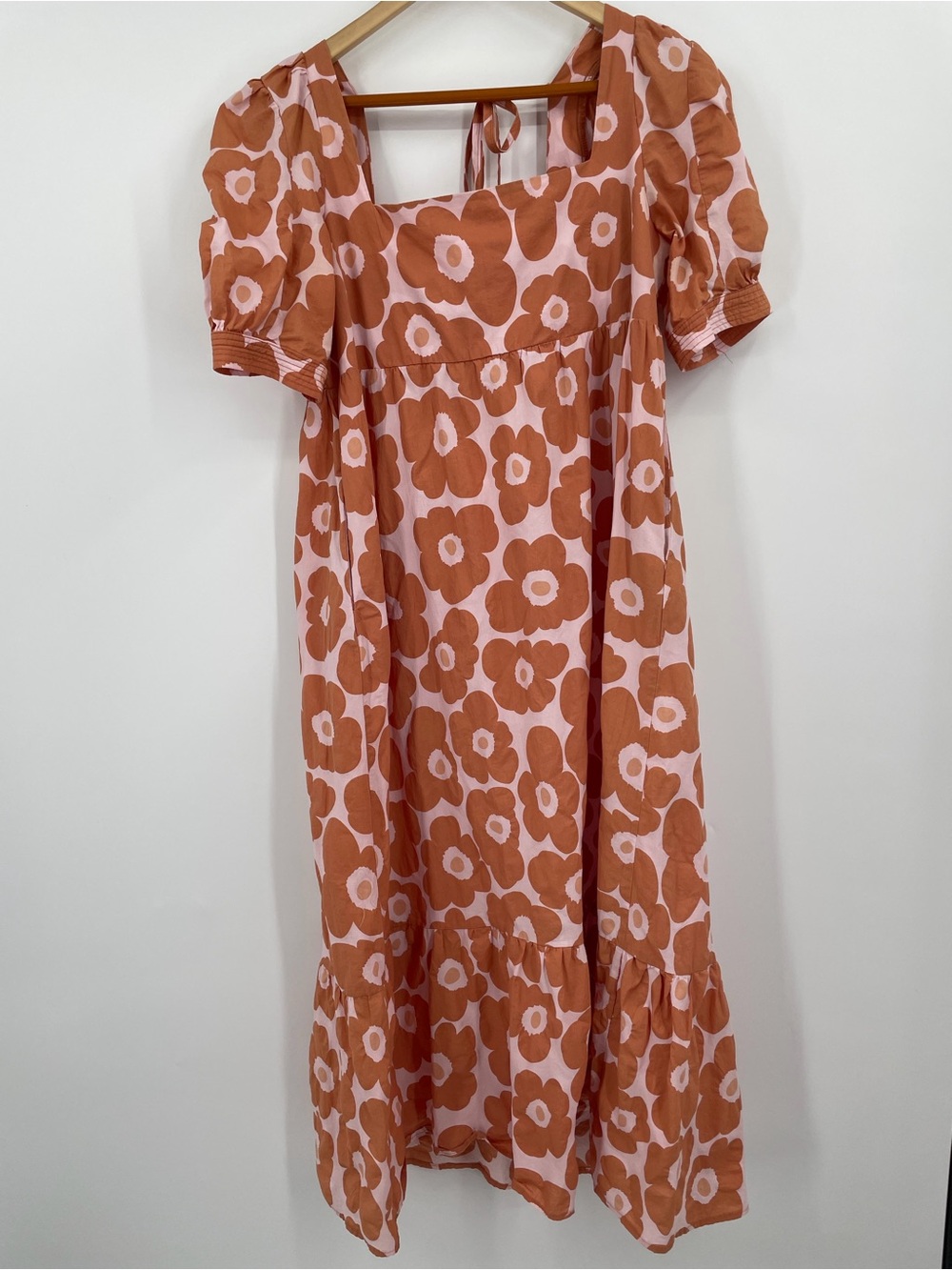 Floral Puff-Sleeve Maxi Dress in Terracotta Pink